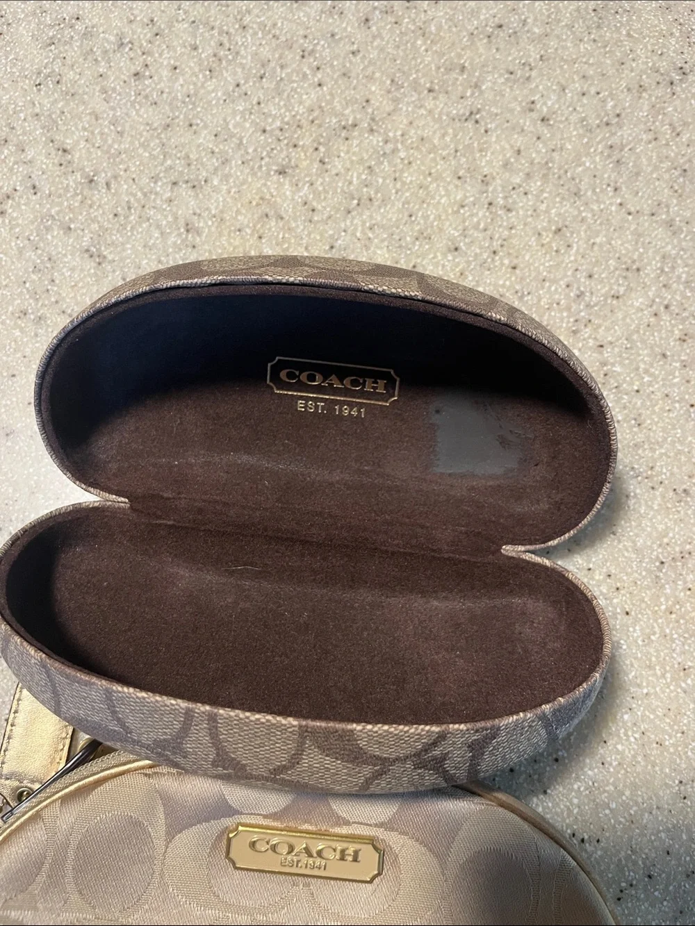 Coach Signature Monogram Cosmetic Pouch & Eyeglass Case in Taupe